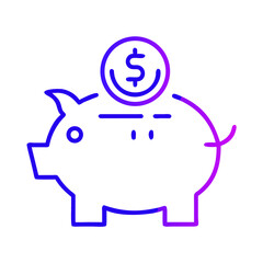 Fototapeta premium Piggy bank icon with dollar coin in gradient style 