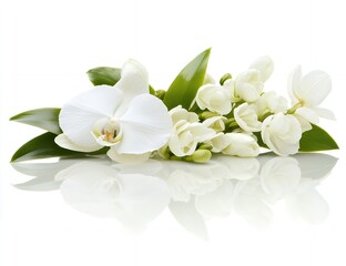 Fototapeta premium Elegant White Orchid and Freesia Flowers Bouquet Studio Shot on White Background
