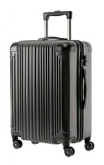 Fototapeta premium Black Rolling Suitcase on White Background Perfect for Travel and Vacation