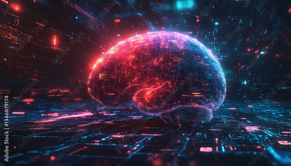 Aufkleber Artificial intelligence brain infused with holographic data streams