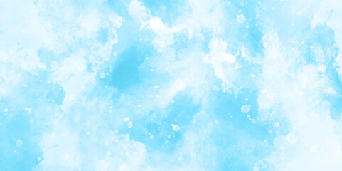 Abstract blue sky watercolor background. light blue bokeh glitter background on blurred texture. watercolor stain with hand paint pattern on blue splash with canvas. beautiful blue sky with cloud.