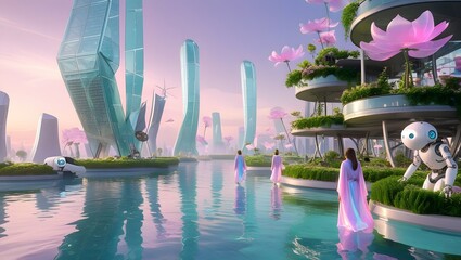 Futuristic Elegance, A City of Glass, Light, and Renewable Energy Innovations