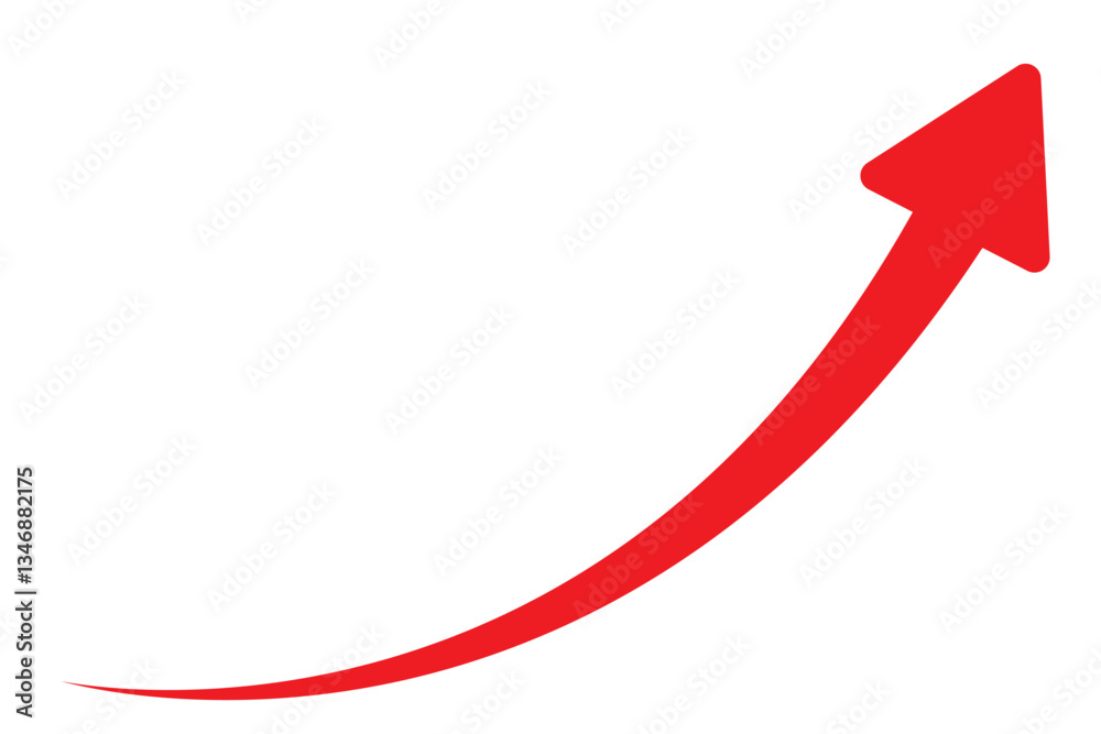Canvas Prints a simple, red, curved arrow pointing to the right and down on a white background. direction symbol. 