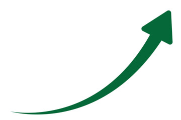A simple, green, curved arrow pointing to the right and down on a white background. Direction symbol. Arrow symbol for app, UI, web. Vector illustration