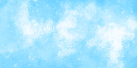 Abstract blue sky with cloud and bokeh. hand painted soft sky-blue watercolor sky and clouds. light sky-blue shades watercolor background. horizon spring morning sky with clouds background.