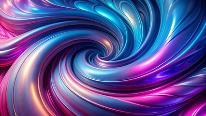 A mesmerizing swirl of neon blues, purples, and pinks with a liquid metal texture. Fluid background design .