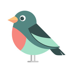 Cute bird. Flat design graphic. White background. Vector illustration.	