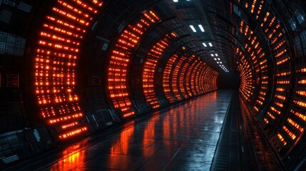 Futuristic tunnel with glowing panels