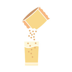 icon of drink sachet, sachet of powder packaging and glass of water, simple flat style, illustration, logo sign symbol pictogram template, for ui or ux isolated on white for mobile app, editable