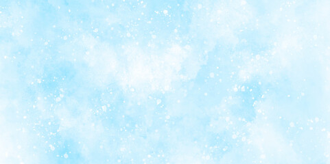 Abstract blue sky watercolor background. light blue bokeh glitter background on blurred texture. watercolor stain with hand paint pattern on blue splash with canvas. beautiful blue sky with cloud.
