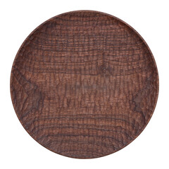 Handmade black walnut wooden plates. wooden plate isolated on white. round wooden plate isolated