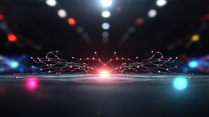 Abstract digital network, glowing lines, stage, technology display