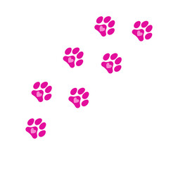 cute pink dog paw png print with hearts and love symbol in a vector illustration 