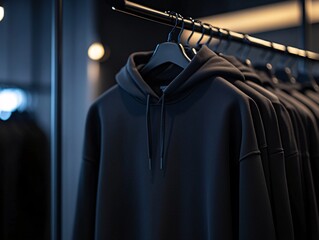 Fototapeta premium Fleece hoodie display fashion retail store apparel photography elegant environment close-up perspective cozy concept