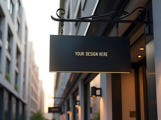Black square signboard mockup in outside for logo design, brand presentation for companies, ad, advertising, shops, and business promotion.