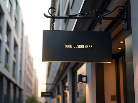 Black square signboard mockup in outside for logo design, brand presentation for companies, ad, advertising, shops, and business promotion.
