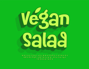 Vector Green poster Vegan Salad. Playful Isometric Font, Green Digital Alphabet Letters and Numbers