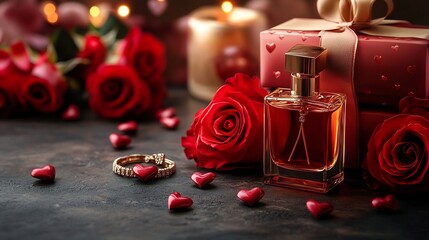 Romantic Perfume Bouquet with Red Roses and Candlelight Decor for Valentine s Day