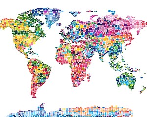 Fototapeta premium Colorful dot art world map on white background
