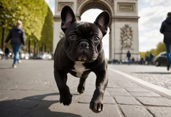  french bulldog running in the streets of paris, dog playing outdoors in the city © Alessandro