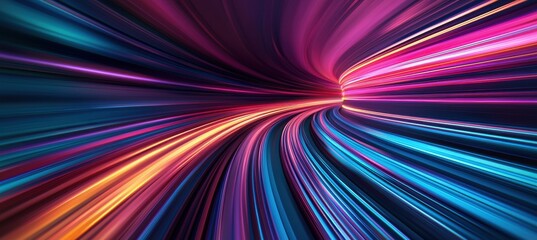 Fototapeta premium A vibrant, abstract image showcasing dynamic light trails in shades of blue, purple, and orange, creating a sense of movement and energy.