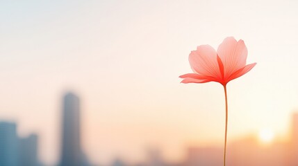 Fototapeta premium creative representation of emerging market economies with single blooming flower in urban setting under bright sky