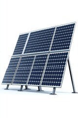 Solar panels for renewable energy generation. Ground-mounted solar panels for green energy. Photovoltaic solar panel system isolated on white. Solar energy panels installation for sustainable power