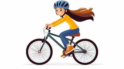 Obraz premium Cycling Adventure: a youthful girl with a flowing hair confidently rides a bicycle, she embodying the spirit of freedom and exploration.
