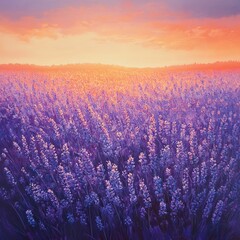 Obraz premium Exploring the beauty of a field of lavender flowers glowing in the radiant orange and purple hues of the setting sun. from another angle.
