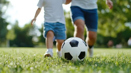 Obraz premium Father & Son Playing Soccer, Family Fun