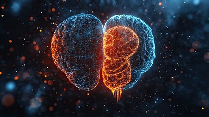 Brain and heart visual combined for mental health awareness, created with generative AI technologies.