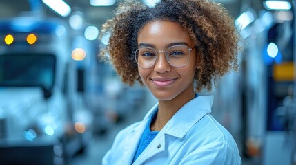 Young woman engineer in lab coat