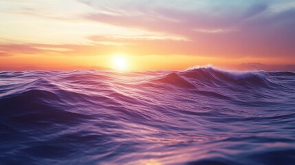 Obraz premium Majestic Ocean Waves at Sunset A Breathtaking View of the Sea during Golden Hour
