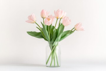 Obraz premium simple elegant vase filled with fresh pink tulips highlighting grace and love associated with mother day placed centrally