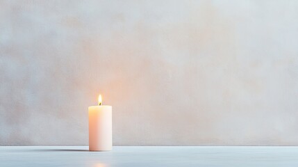 single candle flickers in empty room casting gentle light over plain wall symbolizing hope and resilience amidst darkness