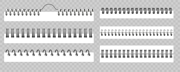 Metal realistic binder for calendar or notebook, textbook or notepad vector set