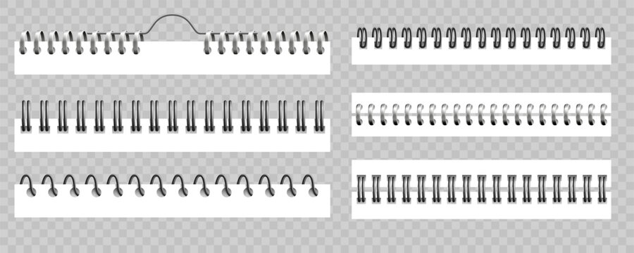 Metal realistic binder for calendar or notebook, textbook or notepad vector set