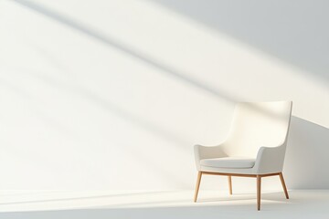 Fototapeta premium single library chair stands on white background with ample copy space around it to evoke solitude of reading chair