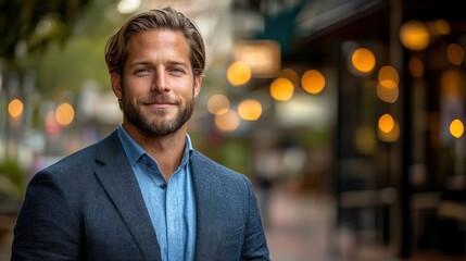 Fototapeta premium Man in business attire, urban setting