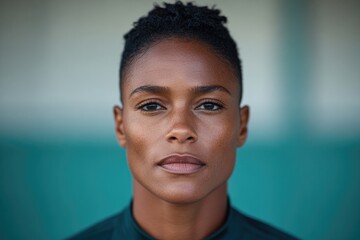 Obraz premium solemn portrait of diverse individual staring earnestly into camera background soft blur to emphasize their expression