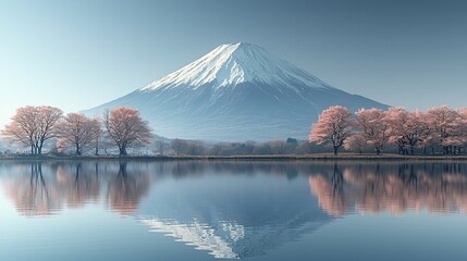 Mt. Fuji Sunrise, Cherry Blossoms, Lakeside