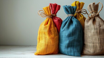 Reusable fabric shopping bags a clean white surface natural branding aesthetic with copy space