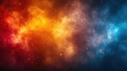Cosmic Nebula Red, blue gases swirl; starry background; design element