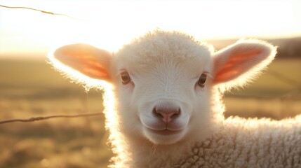 Obraz premium Playful lamb in sunlit field nature photography calm environment close-up view sheep concept