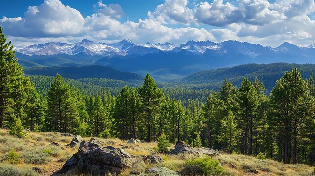 Majestic timberline landscape featuring vibrant greenery blending into alpine mountain terrain high resolution wallpaper