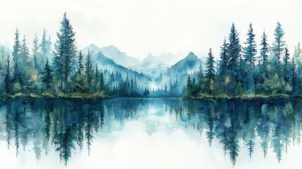 Misty Mountain Lake Scene
