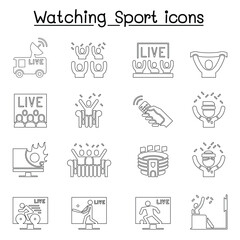 Watching sport on tv, sport broadcasting icon set