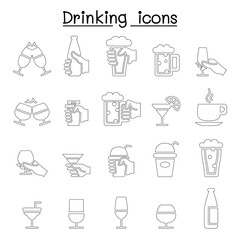 Drinking, glass in the hand icon set