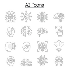 Fototapeta premium AI, Artificial intelligence icon set