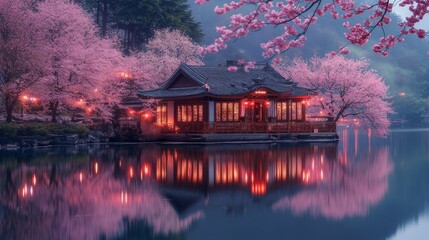 Obraz premium japanese garden at night